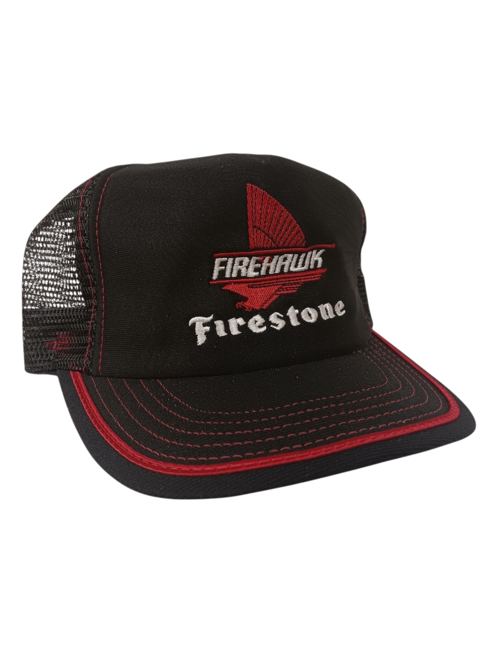 Vtg Firestone Firehawk Promotional Black & Red Trucker Hat